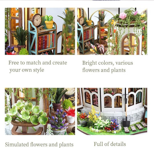 DIY Miniature House Kit,Green Garden Mini House Building Kit with LED & Furniture,Tiny House Dollhouse Kit for Adults