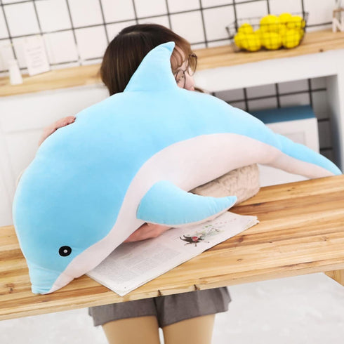 Dolphin Stuffed Animal Plush Pillow - Giant Soft Whale Hugging Pillow, Blue, 70cm
