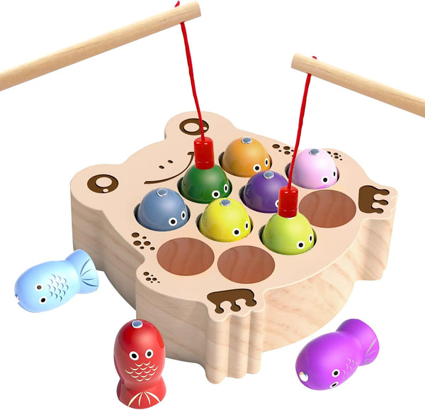 Wooden Magnetic Fishing Game - Montessori Sensory Busy Board for Toddlers 1-3, Educational Learning Toy