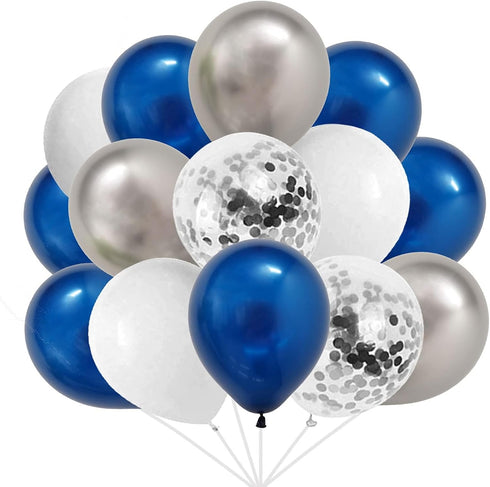 124pcs Blue Silver White Balloons Garland Arch Kit, 5/10/12/18 Inch Set for Birthday Wedding Graduation Party Decor