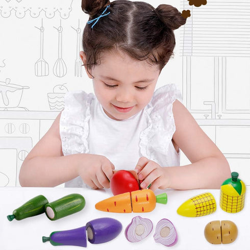 Wooden Play Food for Kids Kitchen Toys, Cutting Pretend Toy Food, Educational Gifts for Boys & Girls