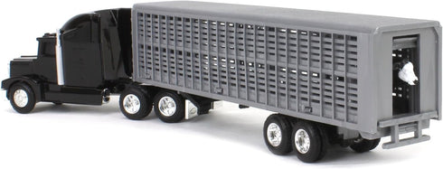 1/64 45967 ERTL Black Semi Truck with Cattle Trailer and Cattle