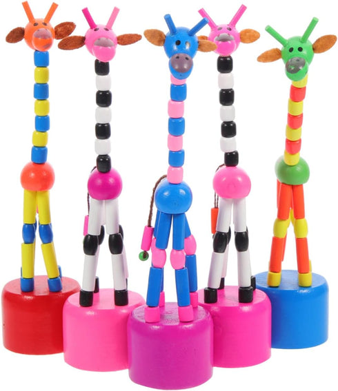 STOBOK 5Pcs Wooden Giraffe Figurine Toy - Finger Puppets Dancing Rocking Giraffe Push Up Toys for Kids (Random Style)