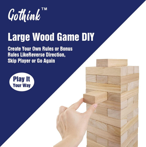 GOTHINK Giant Tumble Tower Game, Large 54pcs Wooden Blocks for Outside Yard Games, Timber Stacking Game Night Toy Gift