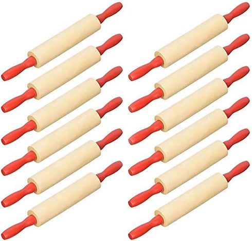 The Dreidel Company Red Wooden Rolling Pin Dough Roller For Little Bakers, Kids, Young Children, Arts and Crafts Clay, 7.5" (12-Pack)