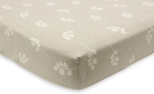 Jollein 60x120cm Fitted Sheet Jersey Twig - Olive Green, Cot Size, OEKO-TEX, Fun Print, Baby Mattress Protection
