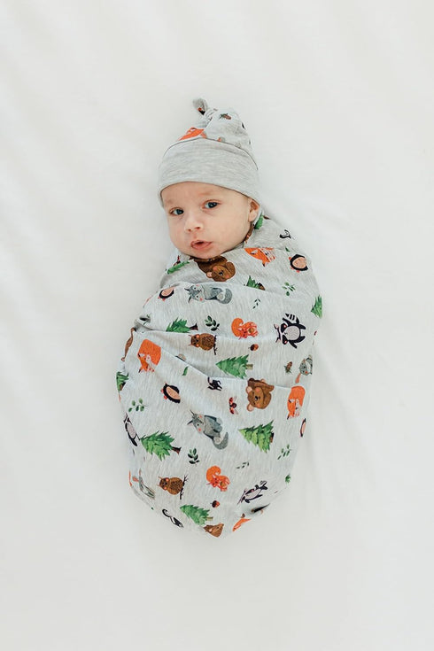 Set 0-3 (0-3 Baby boy Swaddle Blanket and Hat Newborn Month Wrap Baby Receiving Blanket Animals Design Months
