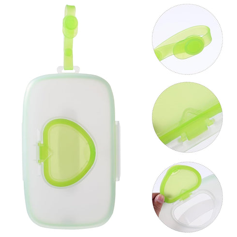 DOITOOL Portable Baby Wipes Box Green Refillable Travel Dispenser for Diaper Bag Stroller Hanging Outdoor Use Moisture