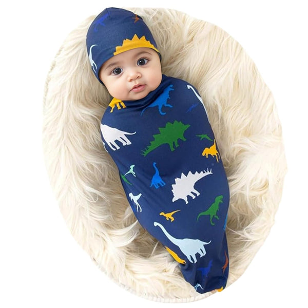 Galabloomer Newborn Swaddle Blanket with Beanie Set Baby Boy Receiving Blanket