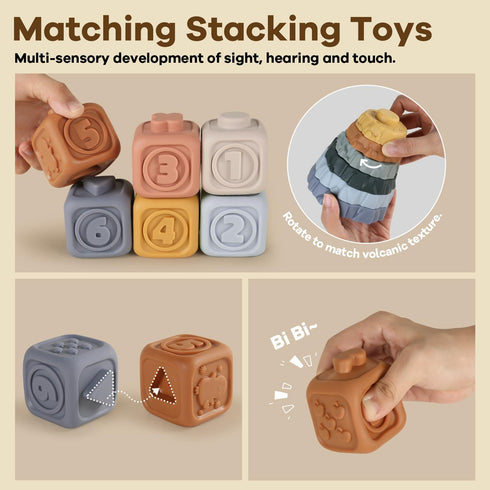 Yrkidstoi 6 12 18 14 2 Stacking Rings & Nesting Building Blocks for Babies Months, Pcs Soft Stacker Teething Toys