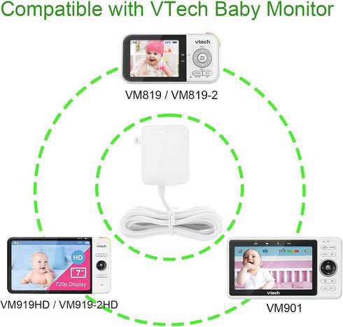 LEFXMOPHY Power Cord for VTech Baby Monitor - Replacement 5V White Charger with 5ft Cable