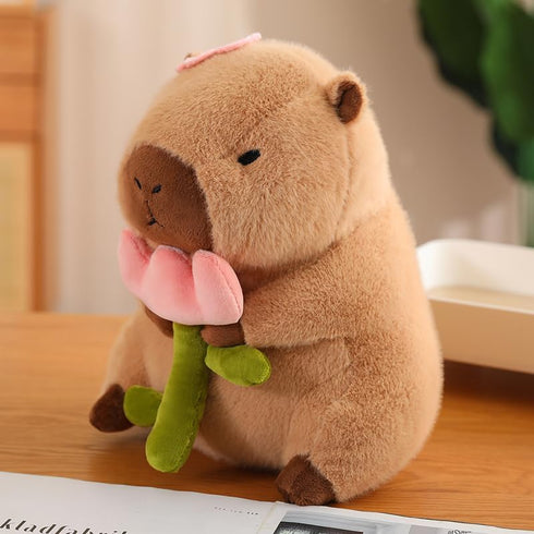 Cute Capybar Plush Doll, Flower Capybar Stuffed Animal Toy, Children's Gift Pillow (11 Inches)