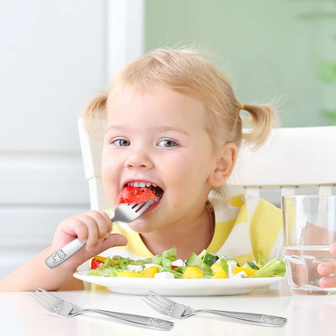 Pimoys 9-Piece Stainless Steel Toddler Silverware Set - Kids Forks & Spoons, Dishwasher Safe