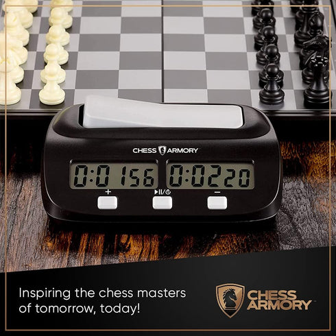 Chess Armory Digital Chess Clock - Portable Timer with Bonus Time and Tournament Features