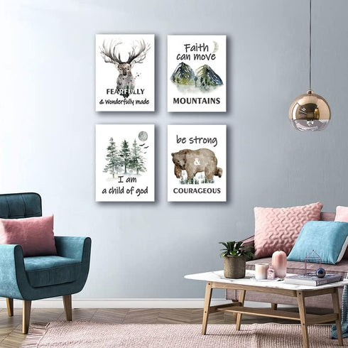 LOEDVESTR 4-pack(29 38 cm) Forest Animals Bible Verse Canvas Wall Art, Inspirational Quote Wall Art, Suitable for Kids