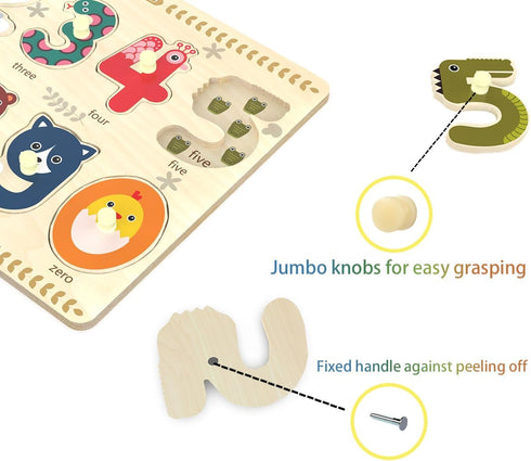Puzzles for Toddlers 2-4, Wooden Peg Puzzle for Preschool Kids, Number Learning Baby Board Toys, 1 2 3 Shape Knob Puzzle