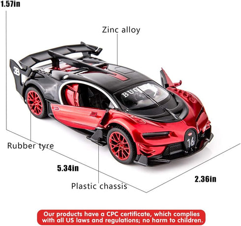 BDTCTK Bugatti Vision GT Supercar 1/32 Zinc Alloy Die Casting Pull Back Car Model Toy with Sound and Light (Red)