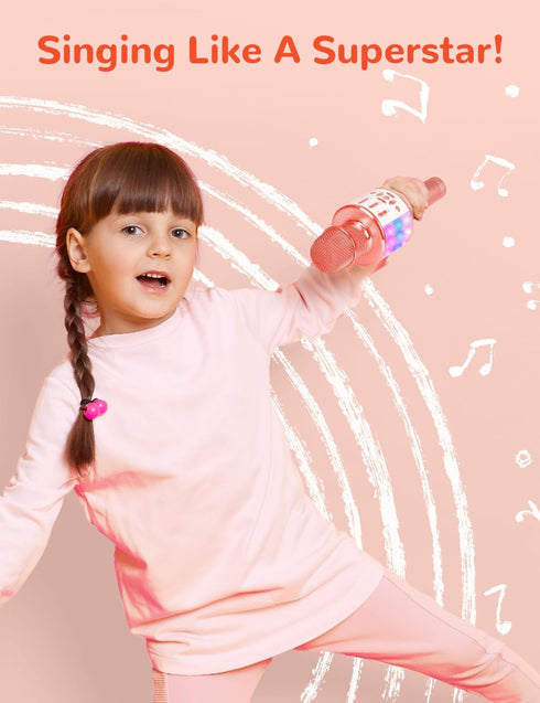 Amazmic Wireless Karaoke Microphone for Adults, Bluetooth Handheld Singing Machine with LED Lights, Gift for Kids