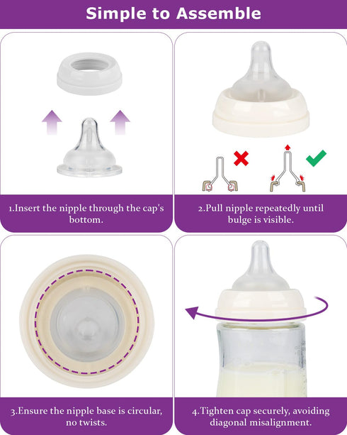 Bottle,3m+,Size 4 Count Baby Bottle Nipple for Gulicola Natural Glass M Soft Silicone Nipples,Meudim Flow
