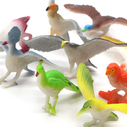 Animal Assorted Mini Plastic Figures Toy Set, Educational Party Cake Topper, Goody Bag Filler (12pcs Bird)