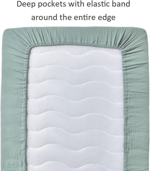 Muslin Crib Sheets for Baby Boys Girls, Neutral Fitted Mattress Sheet for Standard Crib Toddler 28” x 52” (Sage Green)