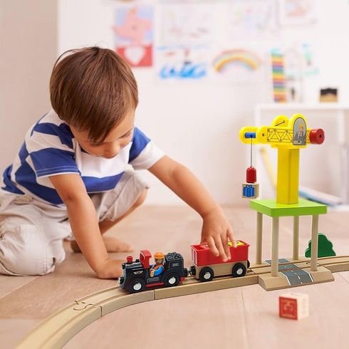 DSHMIXIA Set 3 4 5 Wooden Train Track Accessories Wooden Crane Toy with Train Cars for Year Old Boys Kids Other Major