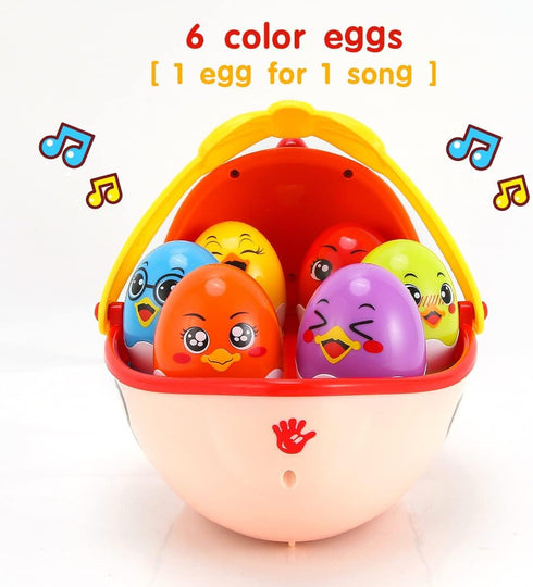 Baby Easter Egg Toy Basket with 6PCS Matching Musical Eggs | Easter Basket Ideas for 1-5 Year Old Boys & Girls