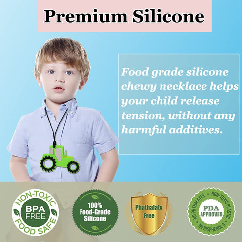 Chew Necklaces for Sensory Kids, 5 Pcs Chewy Necklace Teether for Boys and Girl to Chewing Biting and Teething, Silicone Chewable Fidget Necklaces for Autistic Toddlers Children Teens and Adults