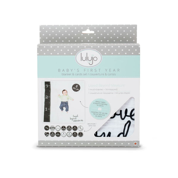 lulujo Baby's First Year Milestone Blanket and Cards Set, Loved Beyond Measure