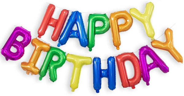 16 Inch Colorful Rainbow Happy Birthday Balloons Banner, Aluminum Foil Letters Multicolor Happy Birthday Balloon for