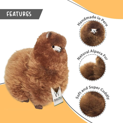 Llama Stuffed Animal, 9 Inch Cute Soft Cuddly Alpaca Plush Toy, Handcrafted Real Alpaka Natural Fur, Brown