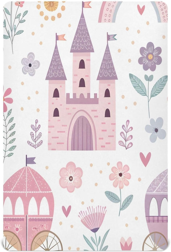 Flradish Princess Castle Pink Crib Sheets for Boys or Girls,Stretchy Fitted Cozy Soft