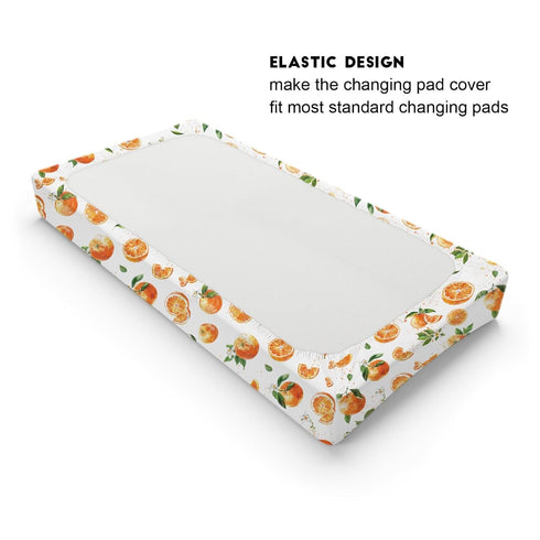 Watercolor Oranges Changing Pad Covers, Retro Floral Leaves Baby Nursery Diaper Changing Table Sheets 32''x16''