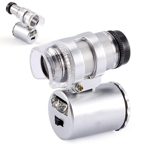 60X Microscope, Mini Pocket Microscope Portable Jewelry Magnifier with LED UV Light