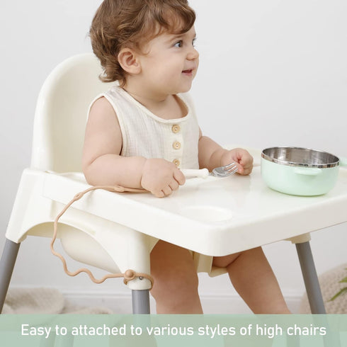 Toddler Utensils,Silicone Stretch Lids for Fork and Spoon,Holder Strap Food Grade Silicone Keep Fork and Spoon Off The Floor Great for Baby and Kids Dishwasher Safe(Green and Blue)