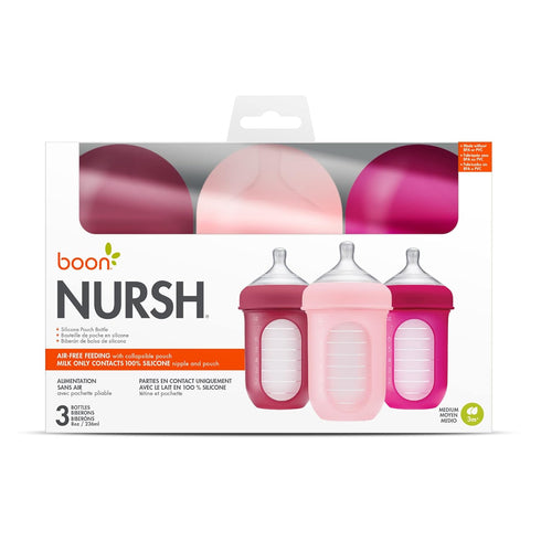 8 Oz Boon Nursh Bottles - Silicone Baby Bottles Help Ease Colic Symptoms - Reusable Food-Grade Silicone Pouches