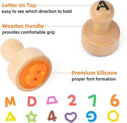 3 4 5 Busy edition Alphabet Number Stamps for Kids, Wooden Letter Stamps with Flashcard Math Learning Number Stampers