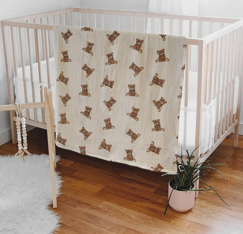 2-Pack 47 47 inches Little Jump Cotton Muslin Swaddle Blankets for Baby Boys Girls Unisex - Boho Teddy Bear Baby