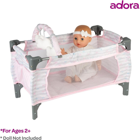 Adora Pack-N-Play Deluxe Baby Doll Crib & Changing Table Set - Includes Storage Box and Diaper Pad, Holds Dolls up to