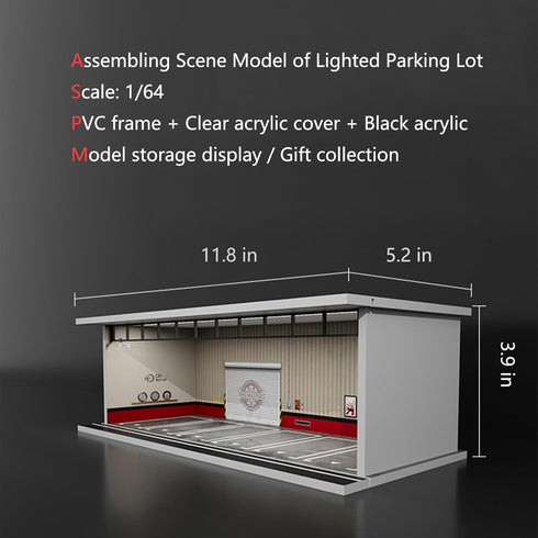 Hot Diecast Wheels Display Case - 1/64 Scale Model Car Display with LED Light and Acrylic Cover, 6 Parking Spaces