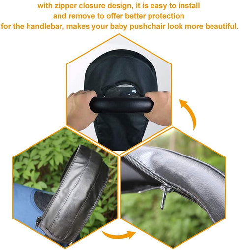 CHILDHOOD Universal Baby Stroller Armrest Handle Sleeve Cover, Artificial Leather, Black