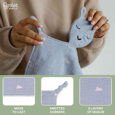 100% Parker Baby Muslin Lovey Security Blanket for Babies | Organic & Hypoallergenic Muslin Cotton | Soft & Safe