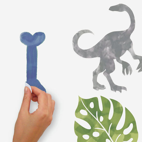 RoomMates RMK4101SCS Watercolor Dinosaur Peel and Stick Wall Decals, Blue, Green, Gray