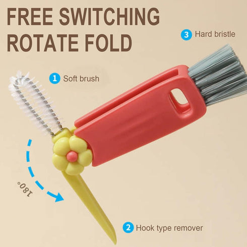 3 1 Set A3 in Multifunctional Cup Lid Cleaner - Crevice Cleaning Brush for Tight Spaces, Baby Bottles & More - Portable
