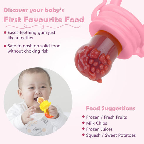 WAJIAYON Baby Fruit Feeder Pacifier (3 Pack), Silicone Teether Feeder for Baby Feeding Essentials (Pink)