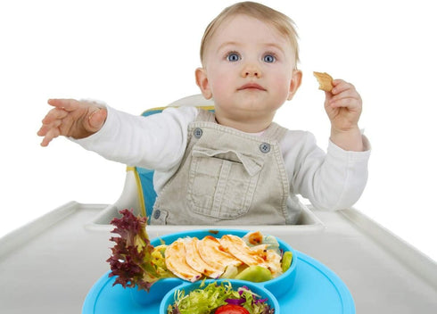 Baby Divided Plate Silicone - Portable Non Slip Feeding Plate with Suction Cup for Kids, BPA Free (Duck-Blue)