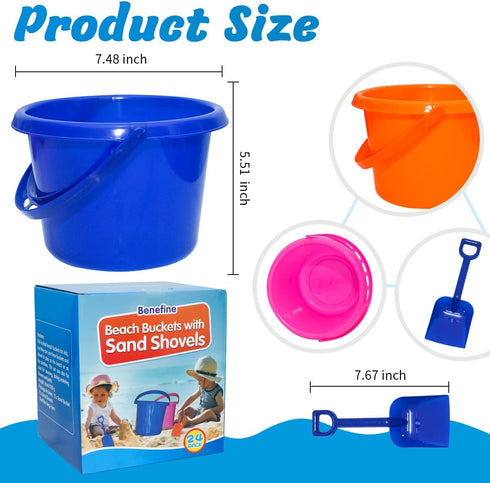 BeneFine 12 Pack 7.48 Inches -12 12 Set Sand Buckets and Shovels for Kids | Beach and Sand Toys at The Beach | Use