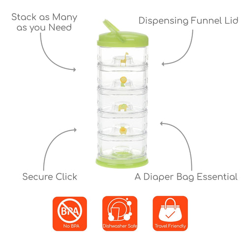 Packin' 5 Innobaby Smart Stackable and Portable Storage System for Formula, Baby Snacks and More. Stackable Cups