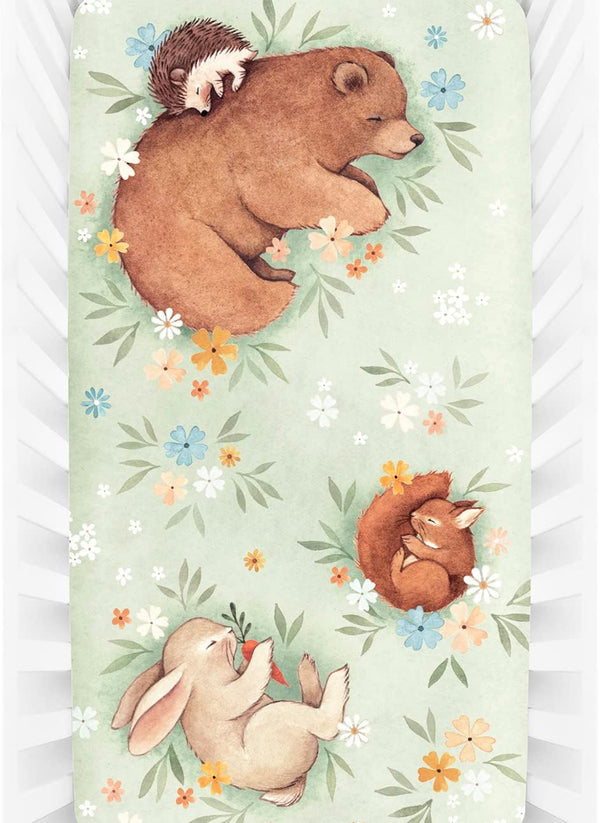 Rookie Humans 100% Cotton Sateen Fitted Crib Sheet: Enchanted Meadow. Modern Nursery,