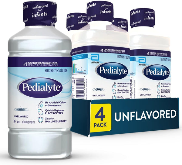 Pedialyte Electrolyte Drink, Hydration Drinks for Kids & Adults, Unflavored, 1 Liter,